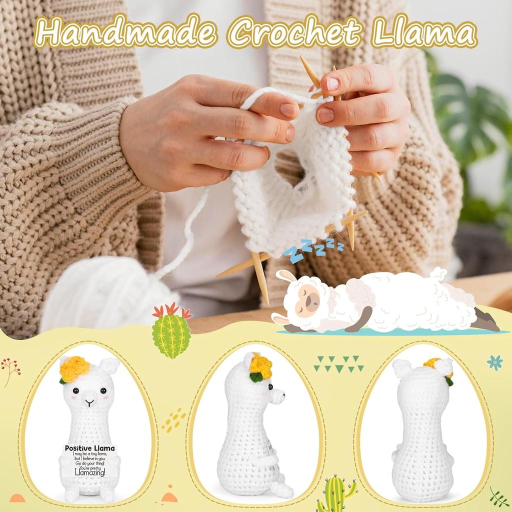 Lustige gehäkelte emotionale Stütz-Lama-Puppe mit Karte Schreibtisch-Ornament Handgestrickte Lama-Puppen Weihnachtsgeschenke Heimdekoration