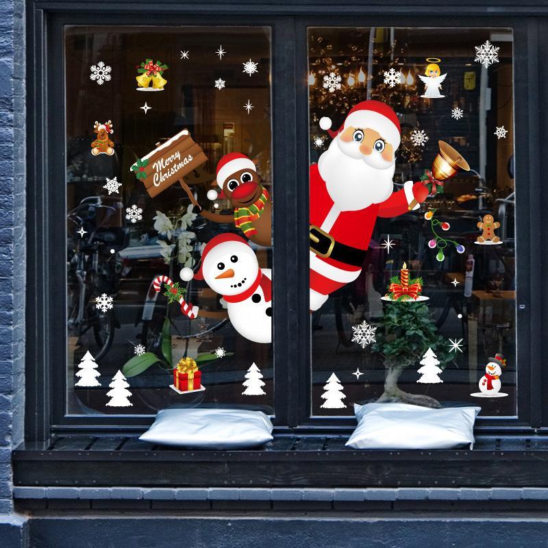 Christmas Window Static Stickers 2/4 Sheet Easy Peel Removable Santa Reindeer Snowflake Decals for Winter Holiday Party Decor