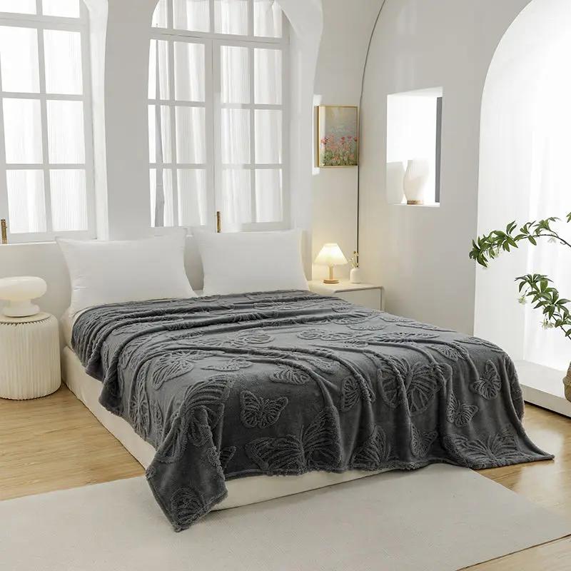 Vară Pluș Tafu față-verso Plapumă groasă cu husă Jacquard fluture 3D Pluș Birou Plapumă de odihnă pentru prânz