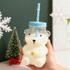 Yousheng Bear Glass Sippy Cup with Leak-Proof Lid Straw Cute Bear Glass Mug for Juice Milk Tea Smoothies Creative Bear-themed Drinkware