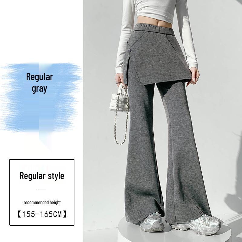 

Women s High Waist Flare Pants: Faux Two-Piece, Butt Curtain Detail, Slim Fit, Casual, Versatile, Floor-Length for Spring Large