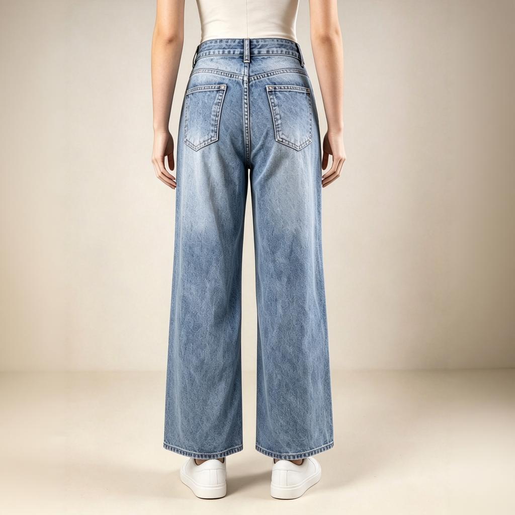 Lässige Damen-Jeans mit mittlerer Bundhöhe und weitem Bein, mit floraler Stickerei, für den Alltag