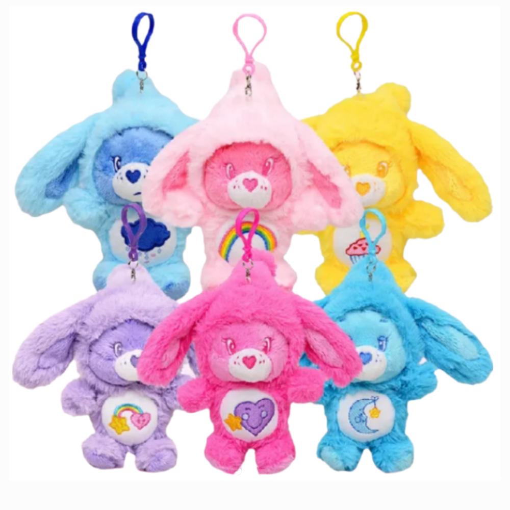 Care Bears Rabbit Ear Plush Keychain Furry Fluffy Pendant Bag Charm Trendy Key Holder Fashion Bag Decoration Cartoon Key Ring