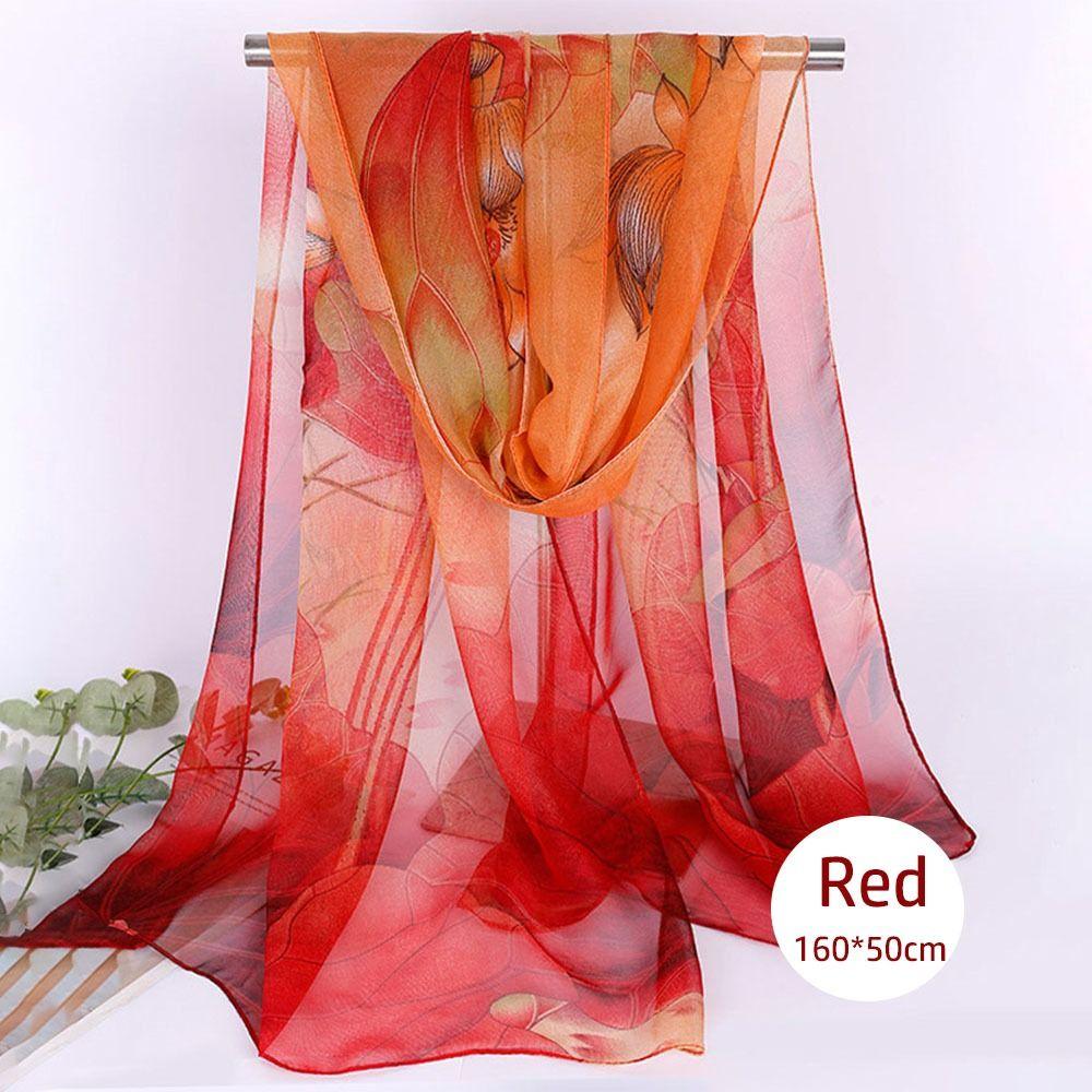 Fashion Floral Printing Silk Scarf Lotus Leaf Breathable Beach Shawl Smooth Women Foulard Women