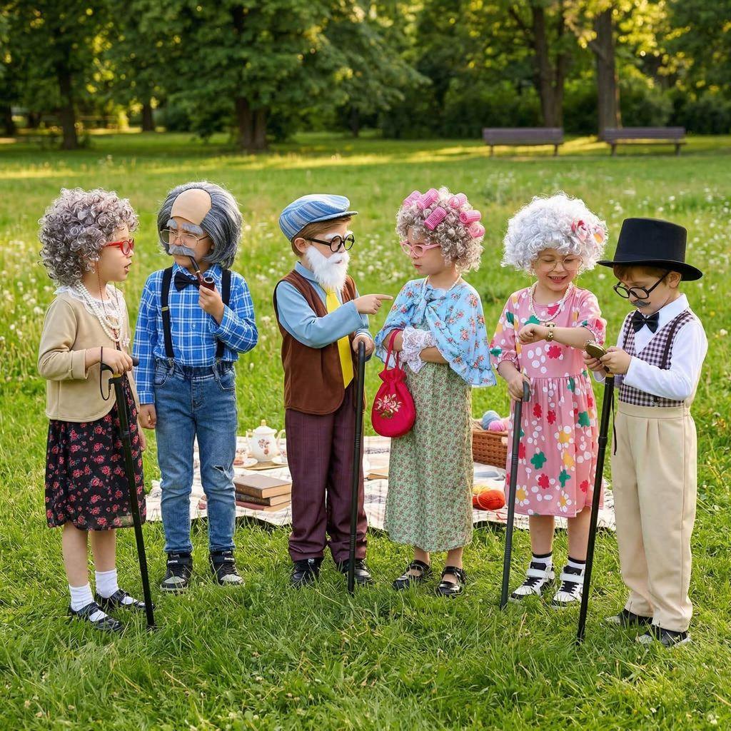 Elderly Granny Grandpa Costume For Childrens Stage Performance Kids Dress Up Play