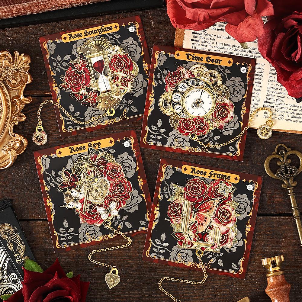1PC Creative Rose Clock Theme Reading Mark Bookclip Metal Bookmark Reading Enthusiast Office Plan Student Supplies