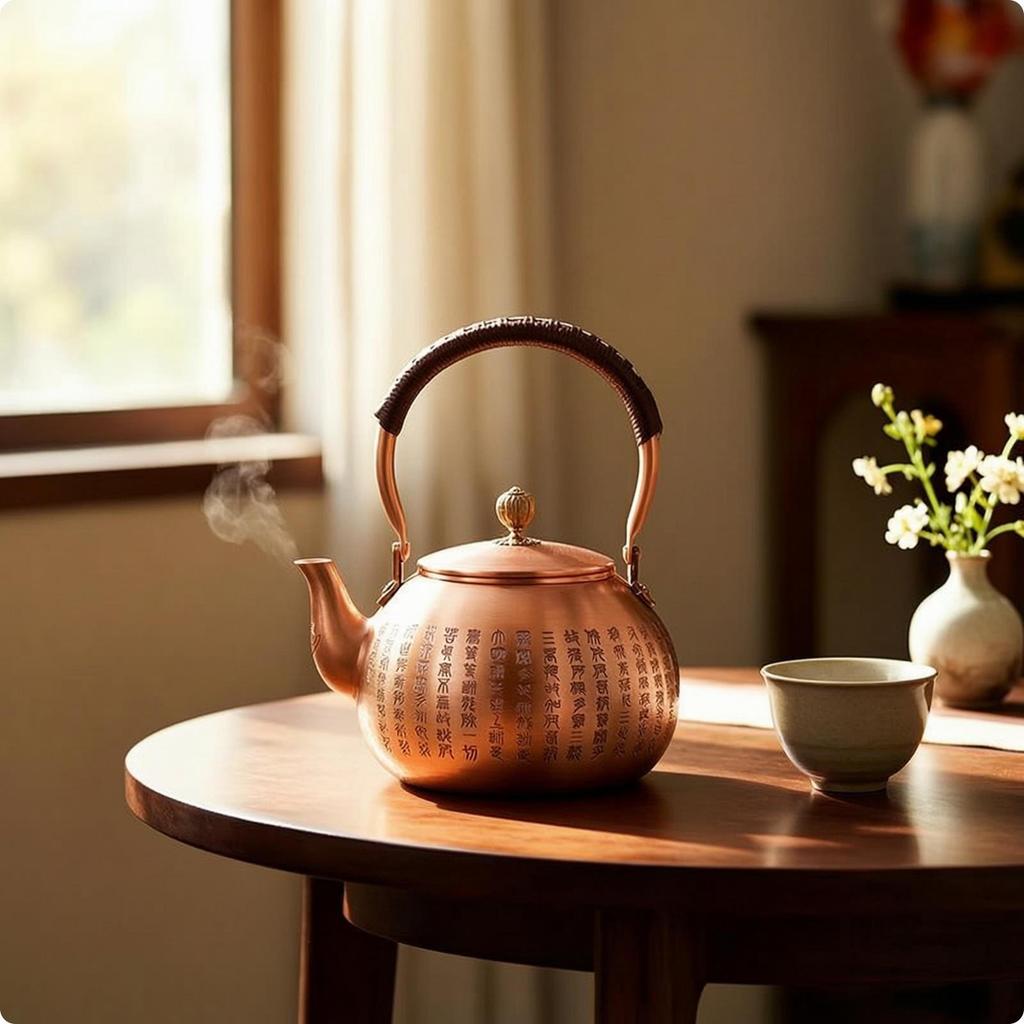 Tea Kettle with Lid Copper Hammered Teapot for Collectors, Kitchen, Camping 0.6L