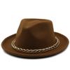 Autumn and winter simple wool upturned edge hat metal chain top hat women's European and American retro celebrity jazz hat