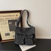 Multi-Pocket Denim Bag Large Capacity Retro Commuter Shoulder Bag