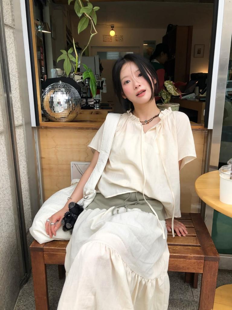 WIOE Rebecca Ribbon Tie Blouse_Cream