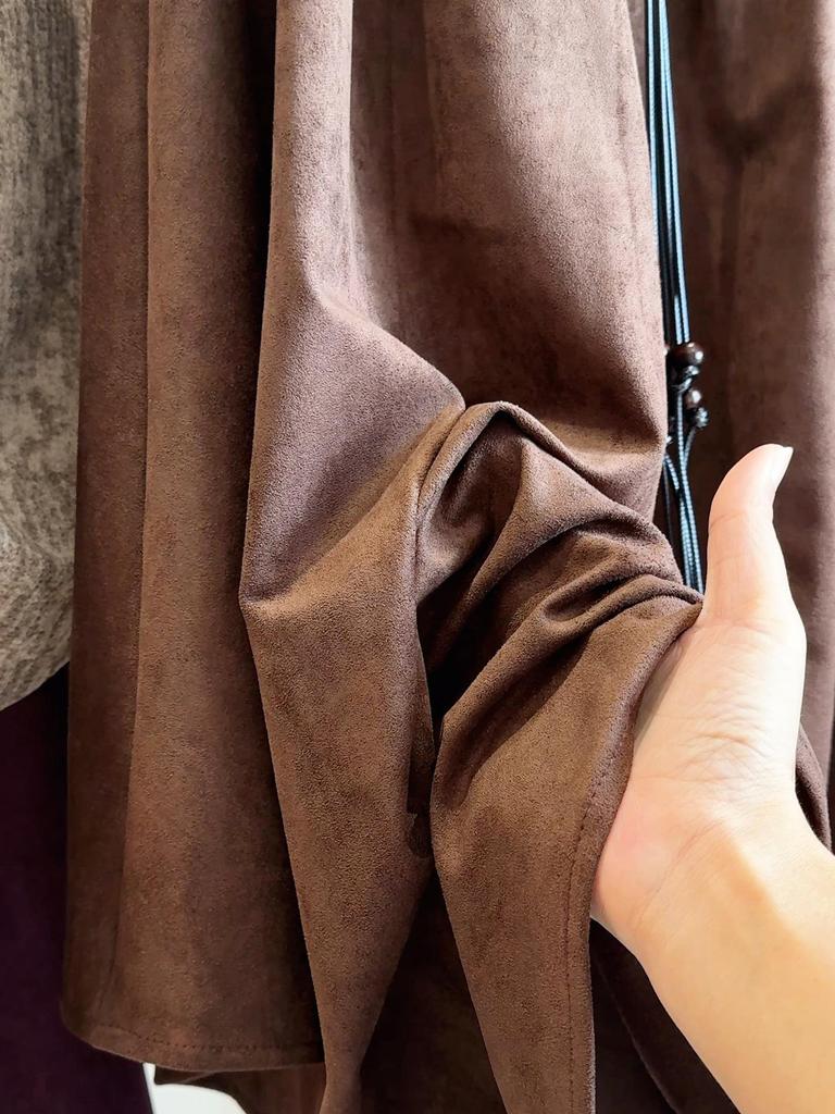 Autumn 2025 Retro Suede A-line Mid-length Skirt: High Waist, Irregular Hem, Versatile & Slimming for Women
