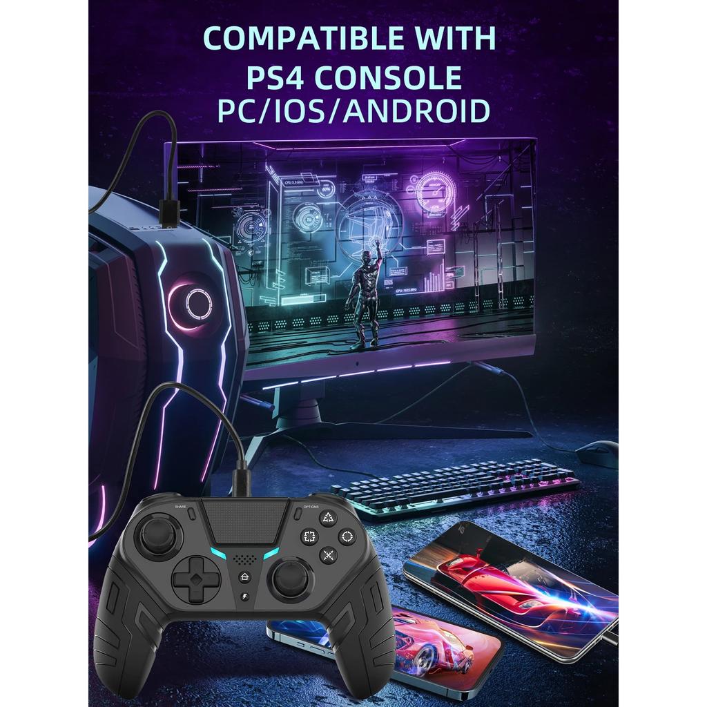 Wireless Controller Dual Vibration Bluetooth Gamepad with Programmable Turbo Function for PS4 Console PC Joystick