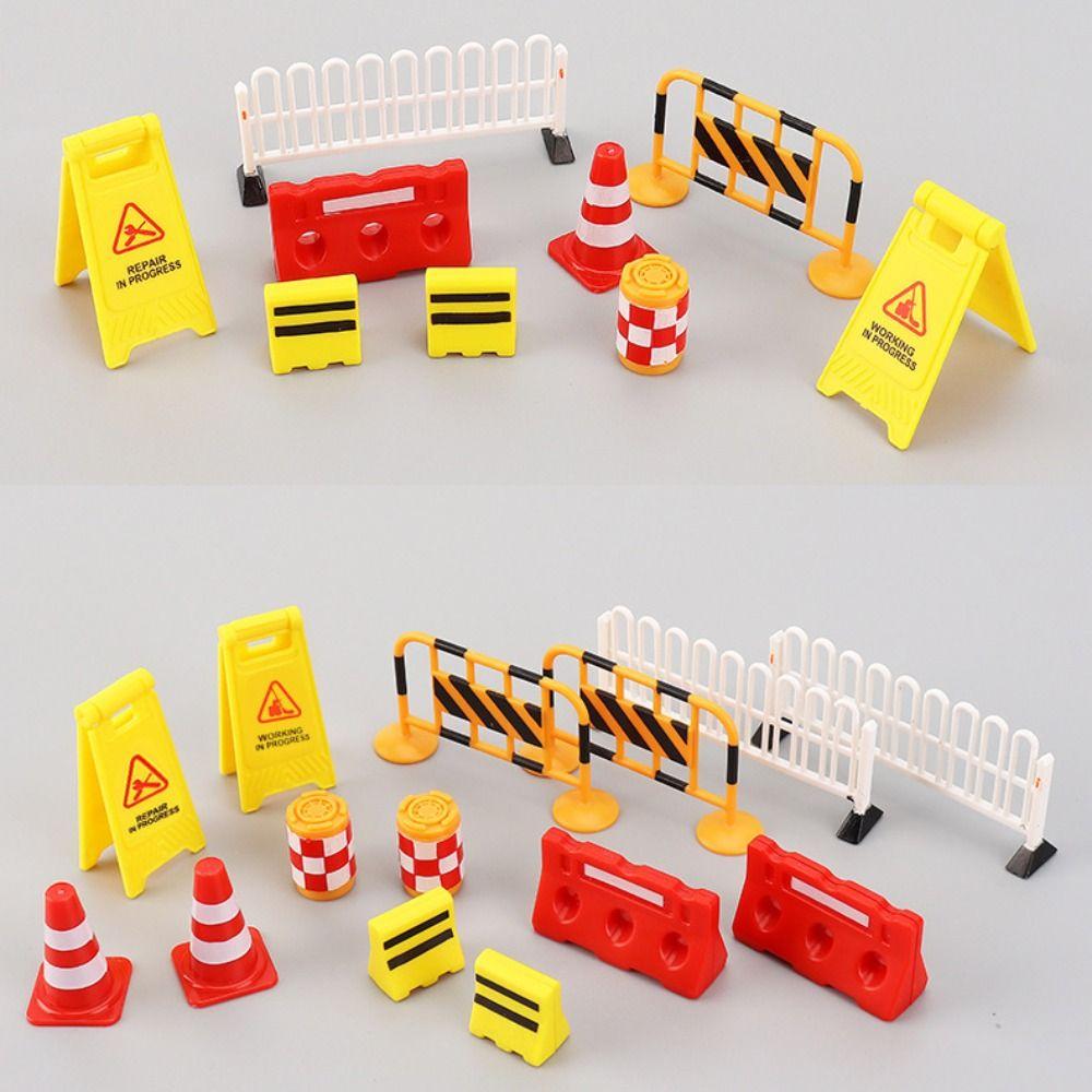 Kids Cognition Early Teaching Road Signs Mini Traffic Cones Road Block Fences Street Scene Model