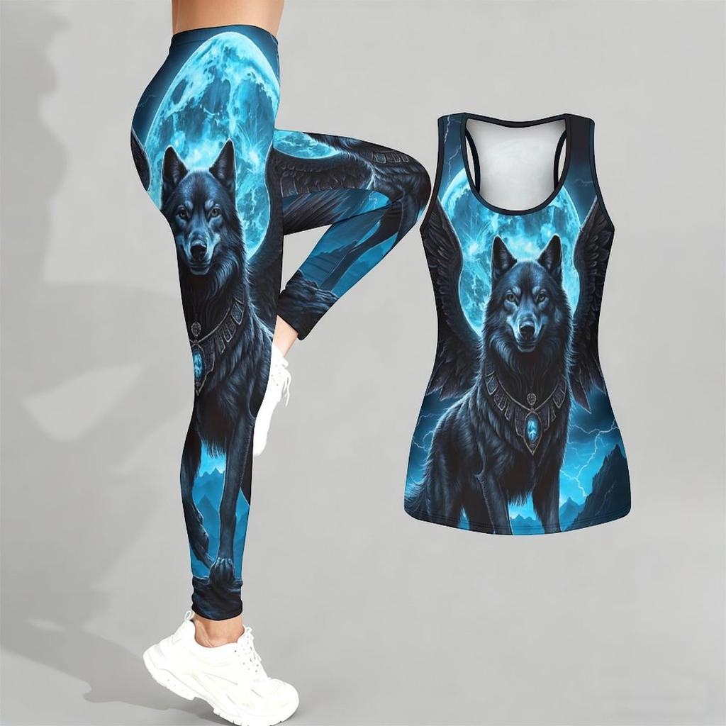 Fierce Predator Pattern Print Yoga Outfit for Women Fashion Workout Leggings Fitness Sports Casual Yoga Set Sports Suit