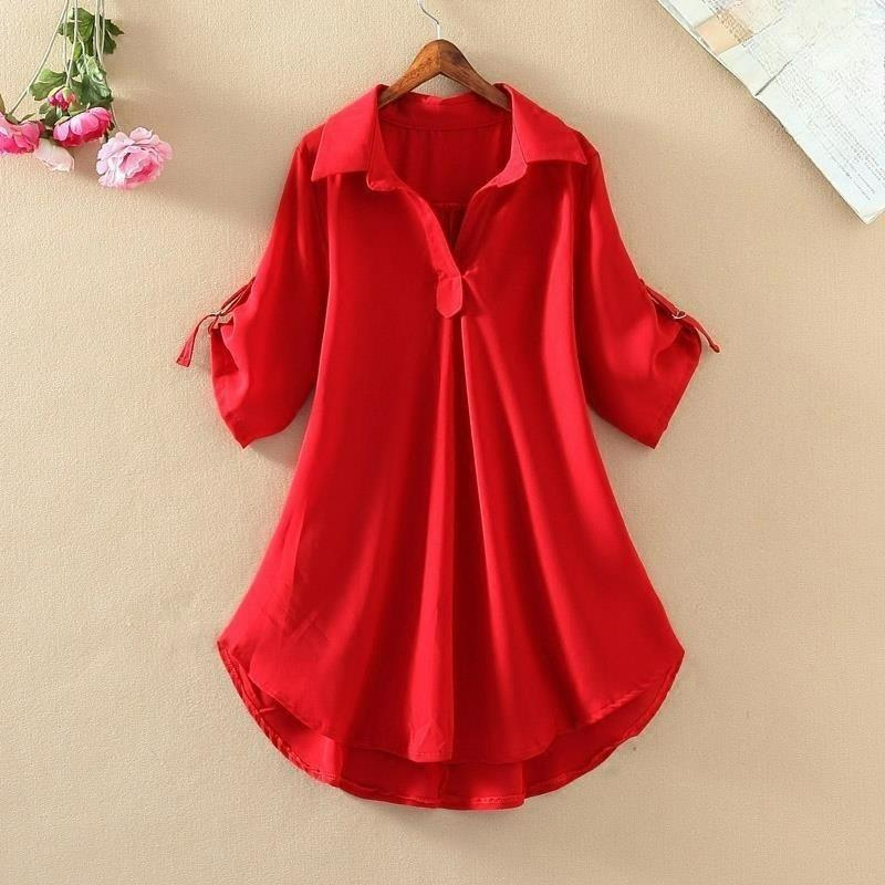 Mid-length Short-sleeved Chiffon Shirt Women's Summer Large Size Loose Waist Slimming Chiffon Blouse Women's Trend