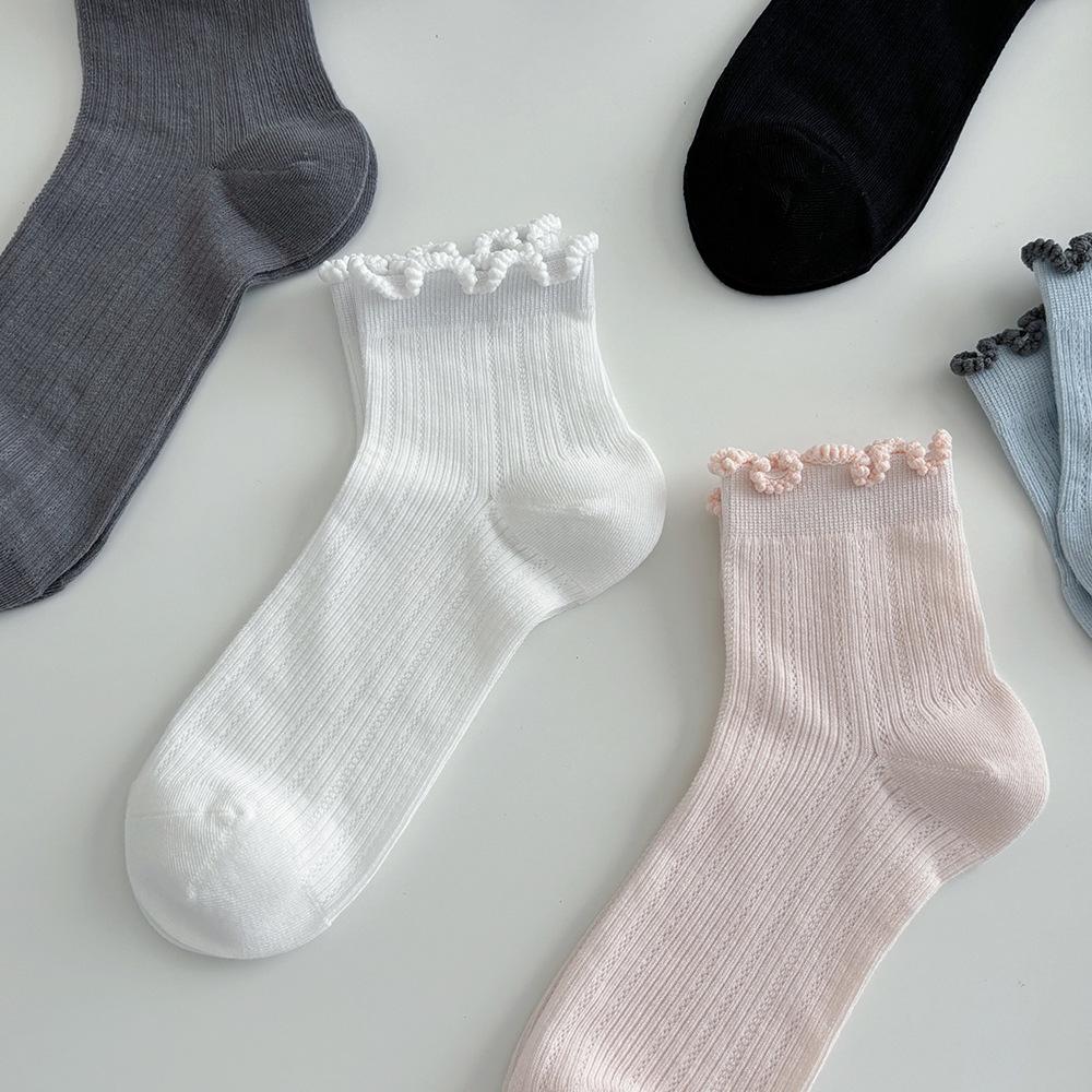 Spring Summer Cotton Ruffle Ankle Socks Lolita Girls Cute Kawaii Stockings Breathable Thin Loose Middle Tube Socks Japanese Sox