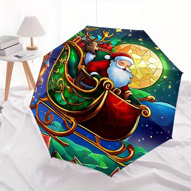 1pc Santa Claus, Christmas sleigh Themed Umbrella, 8 Rib Frame,Automatic Opening 3 Fold Umbrella, Lightweight and Durable Couple Umbrella-172