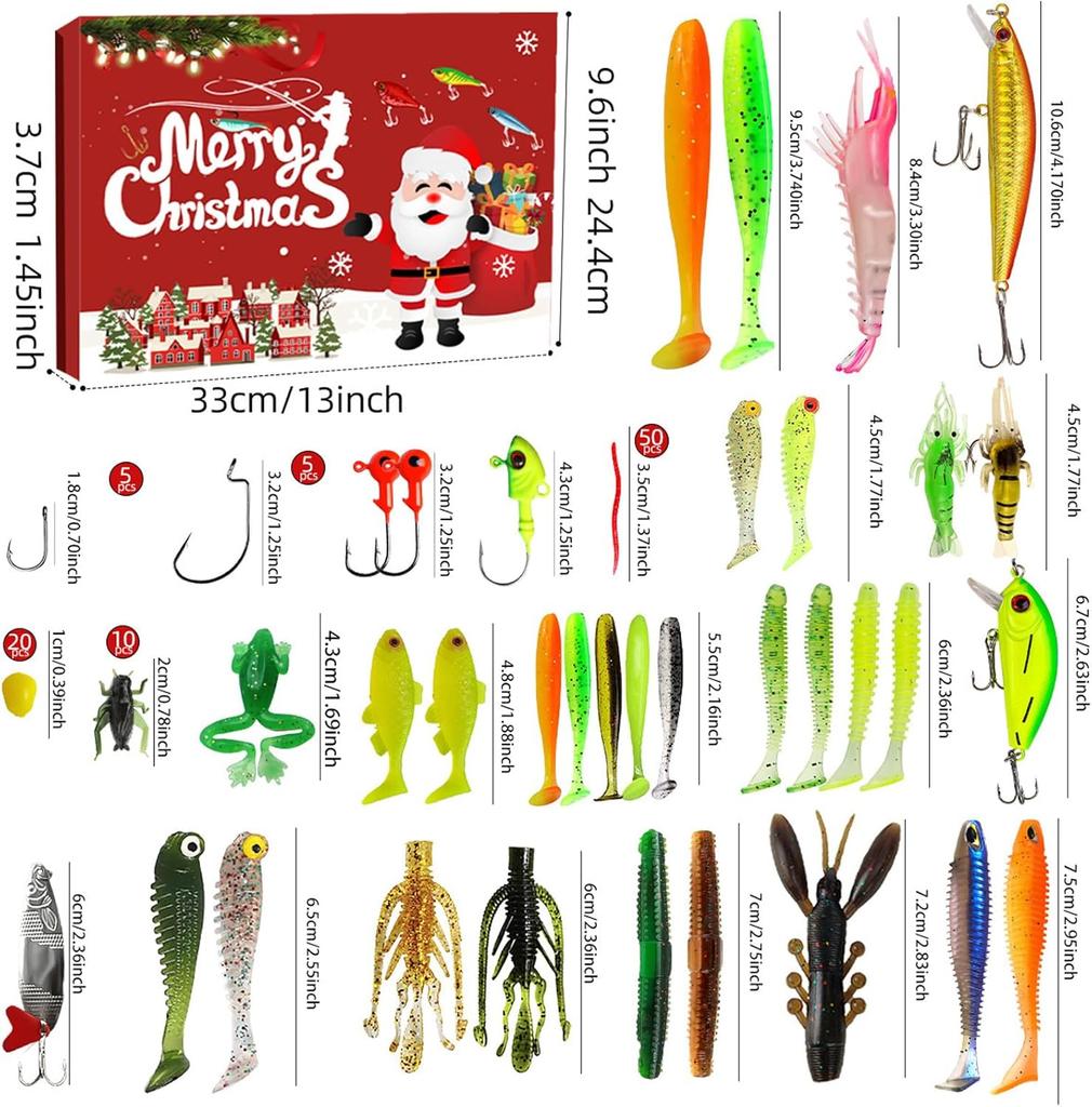 Creative Christmas Arrival Mixed Bait Fishing Lure Set with Minobo Climbing Glitter Soft & Hard Bait Fish Hook Blind Box Set