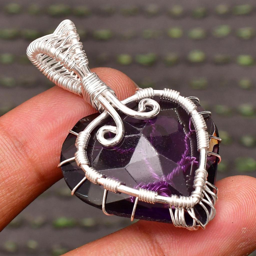 Amethyst Heart Shape Tree Of Life Gemstone : 925 Sterling Silver Handmade Jewelry Pendant