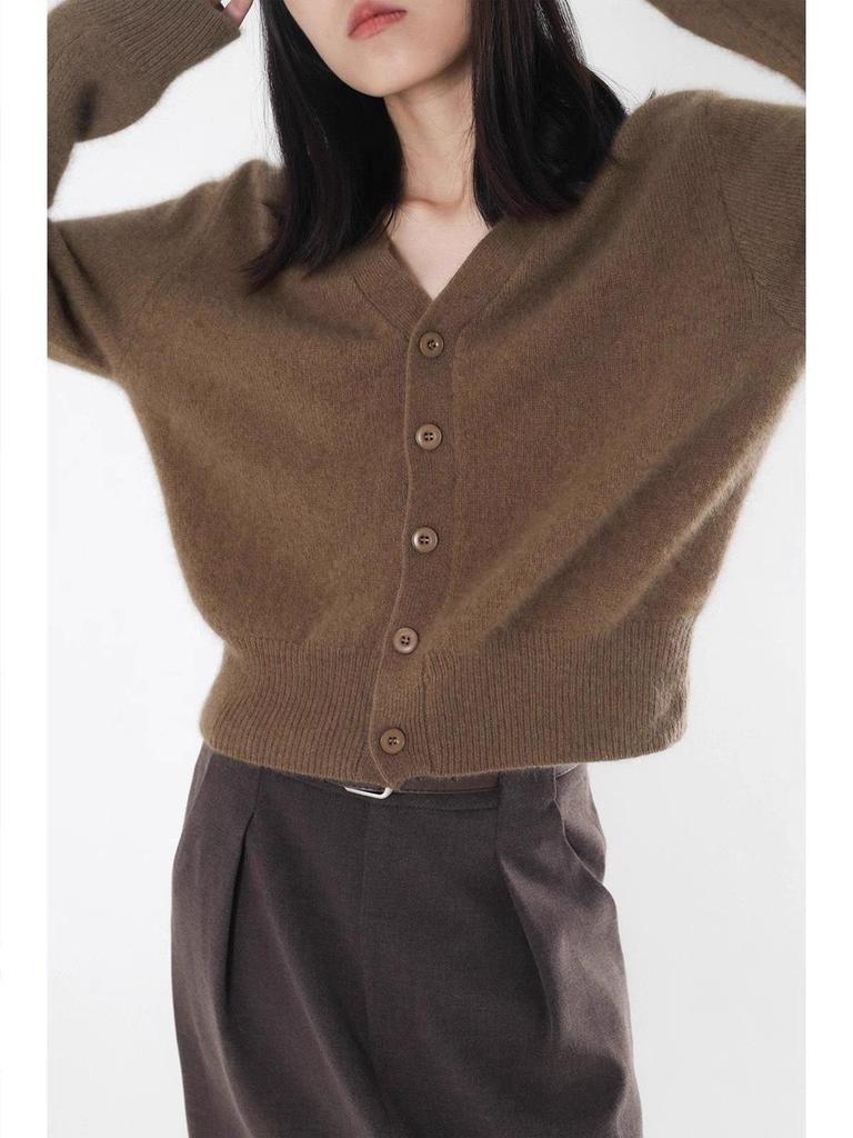 2025 Autumn/Winter Women's V-neck 100% Pure Wool Cardigan - Versatile, Soft, Thick Knit Sweater Coat