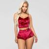 Femei 2 piese Lenjerie de dormit din catifea Crop top fără mâneci Camisole Pantaloni scurți Set de jos Set de lenjerie de damă Set pijama de damă
