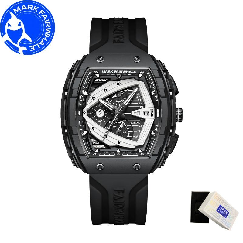 MARK FAIRWHALE Watches for Man 5690 New Resin Case Chronograph Calendar Waterproof Men Watch Sports Silicone Strap Reloj Hombre