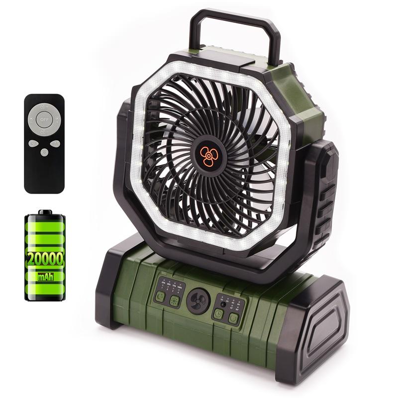 20000mAh Portable Camping Fan with LED Light 4-Speed Desktop Fan Remote Control for Outdoor Tent Fishing F6