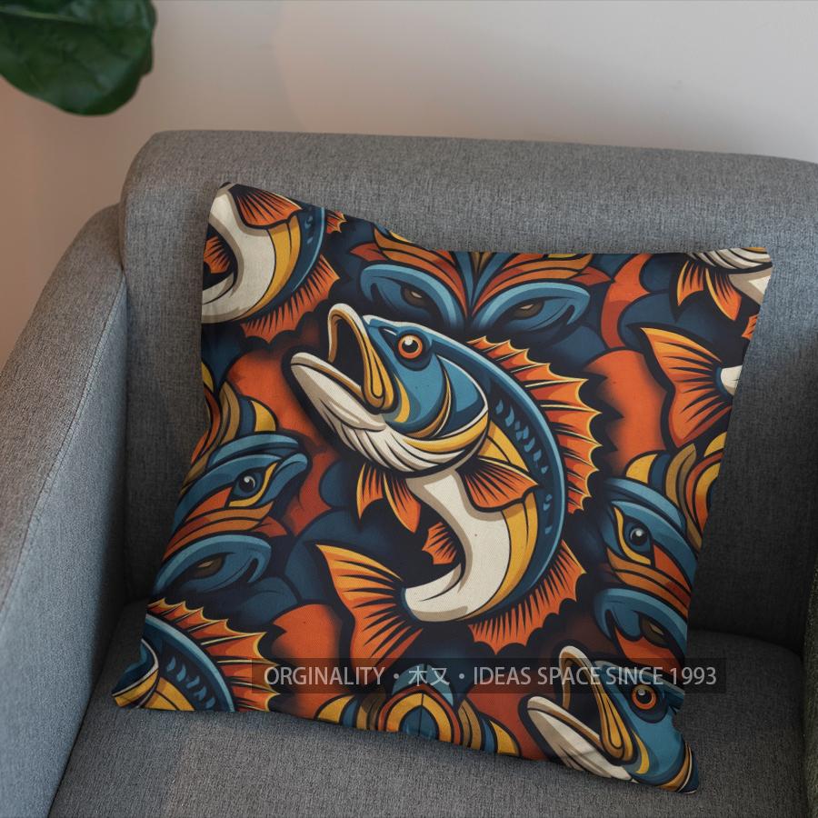 2D Colorful Fish Design Throw Pillow Cover Pattern Cushion Cover Suitable For Sofa Bedroom Car Pillow Cover
