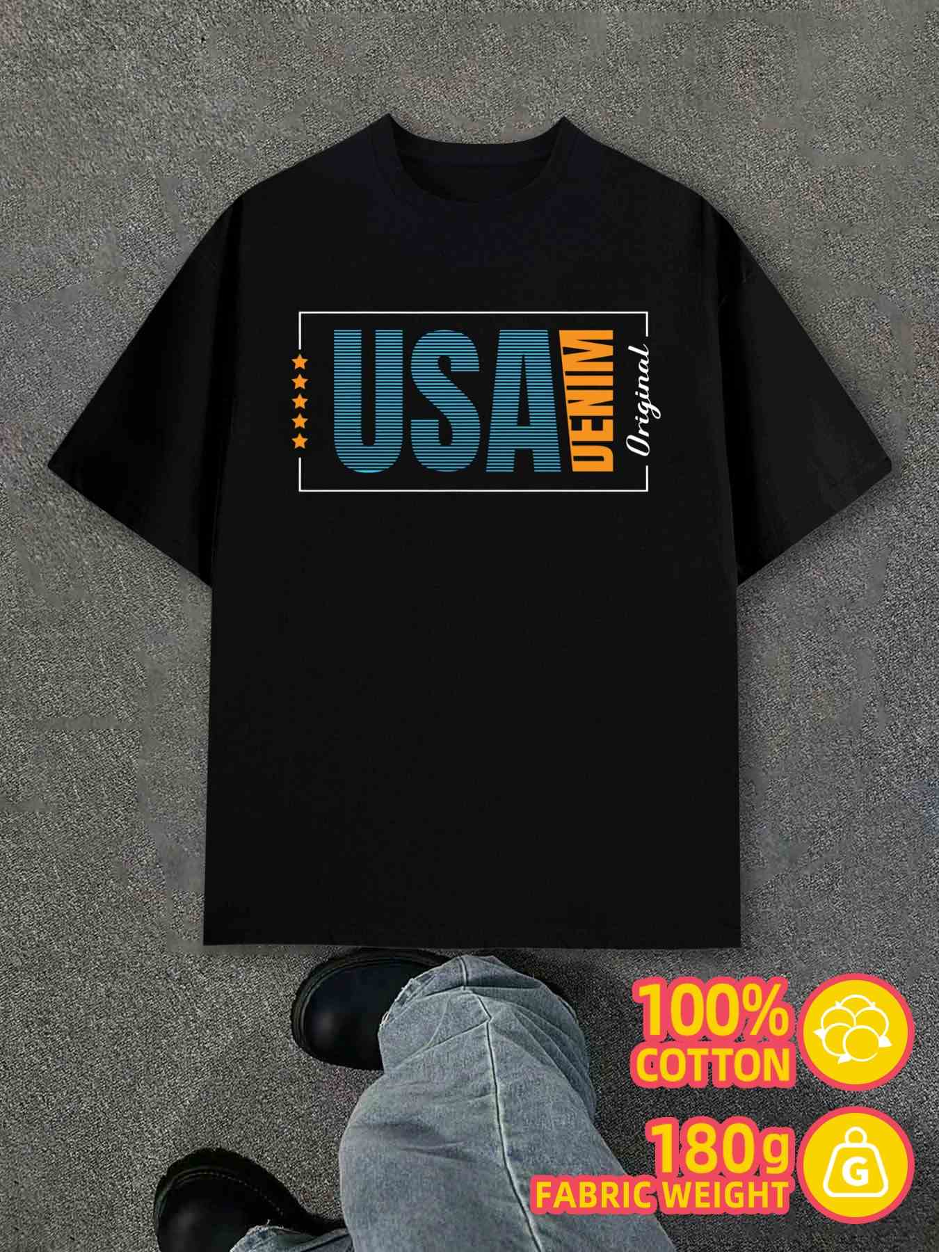 T-Shirt Y2K USA Denim Comfort Colors Black M