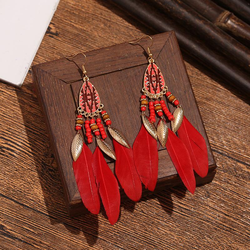 Vintage Muster Lange Ohrringe, Reisperlen, Fransenohrringe, Böhmischer Übertreibter Ohrschmuck.