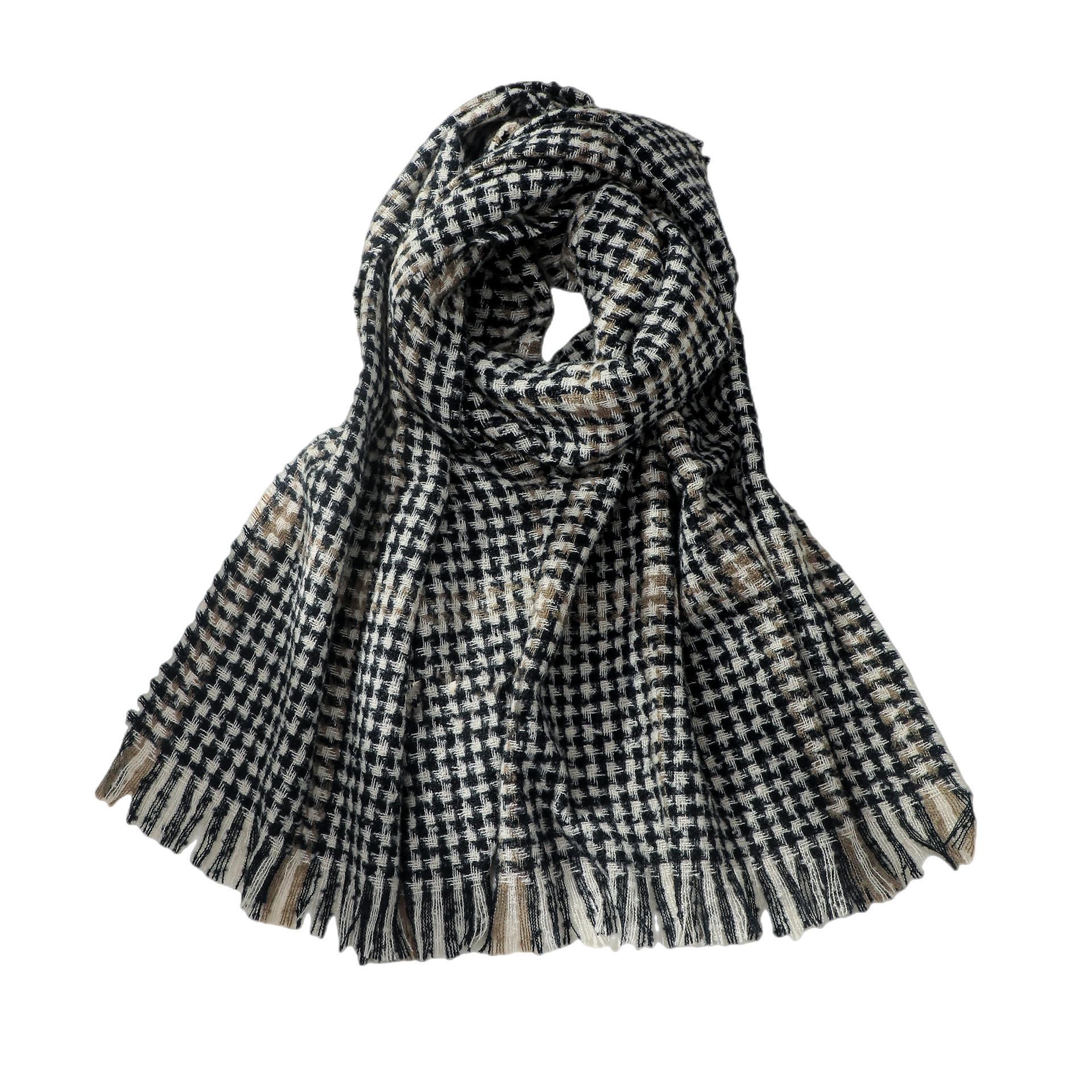 

Британский маленький шарф с узором «гусиные лапки», женский зимний теплый платок на шею чёрный