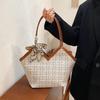 Korean Style Large Capacity Colorblock Plaid Tote Bag for Women - 2025 New Autumn Winter Shoulder Bag