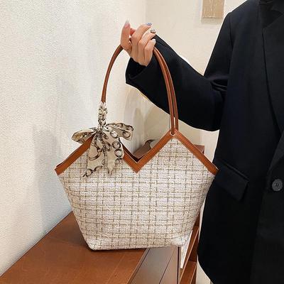 Bolsa Tote Grande Capacidade Estilo Coreano Colorblock Xadrez para Mulheres - 2025 Nova Bolsa de Ombro Outono Inverno