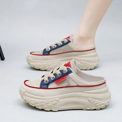 New Thick Soles Increase Mesh Sport Slippers Trend Lace Up Half Slipper Fashion Casual  Shoes Women Slides Sneakers