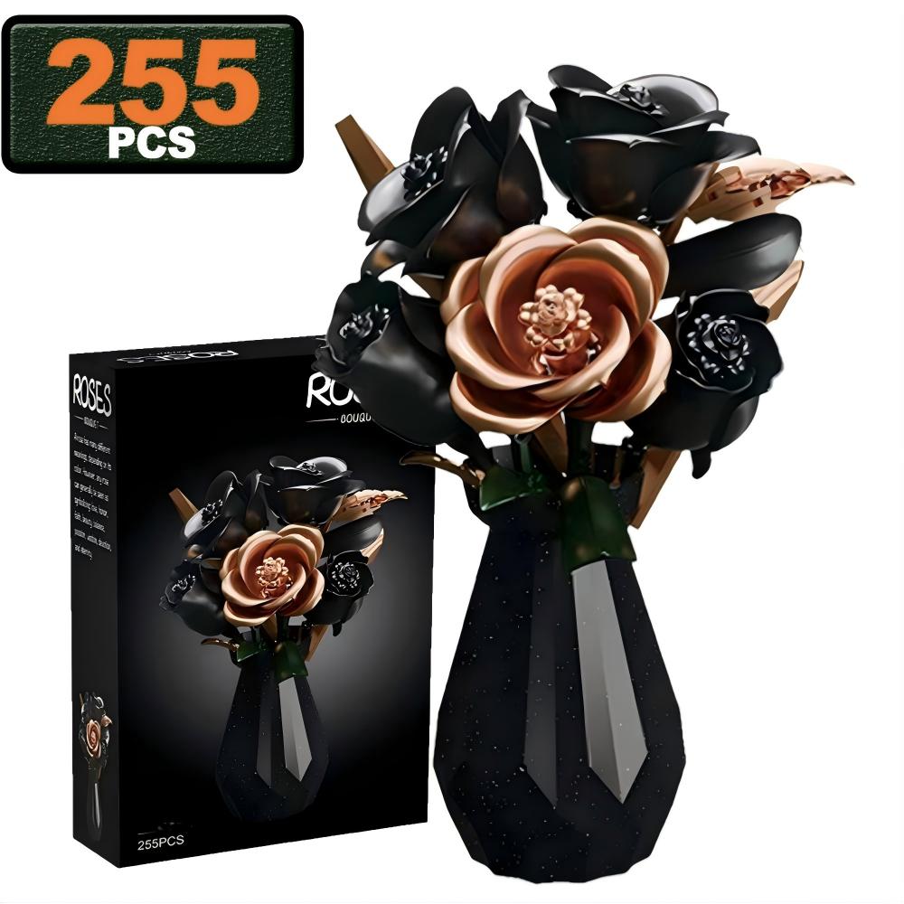 Non-Toxic 255Pcs City Romantic Preserved Flower Building Blocks Moc Desktop Decorations Black White Roses Model Bricks Kids Toys Children Gift