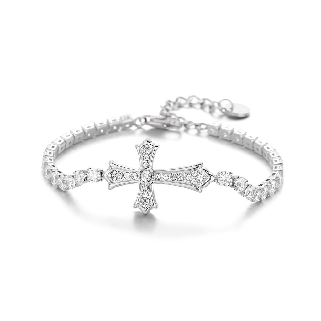 European and American Jewelry High-End Full Diamond Cross Zircon Titanium Steel Bracelet Unisex Versatile Non-Fading Jewelry