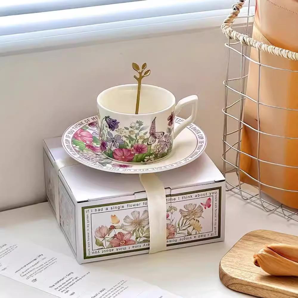 French Style High Appearance Level Violet Coffee Cup and Saucer Set  Mug  Ceramic Drinking Cup  Afternoon Tea Girls' Souvenir