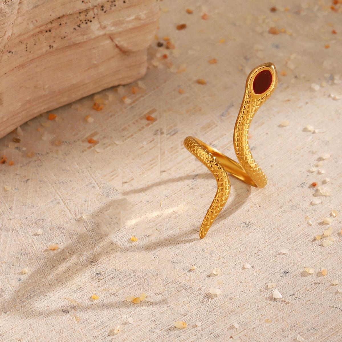 

LATS Fashion Statement Snake Shape Stainless Steel Rings for Women Vintage Gold Color Animal Open Ring Trend Luxury Zircon 1.7CM