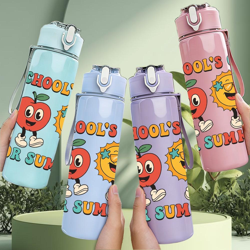 1PC School's Out For Summer Fruits 750ml Color Plastic Sports Water Bottle Leakproof Flip Straw Lid Suitable for Sports Office Home Use