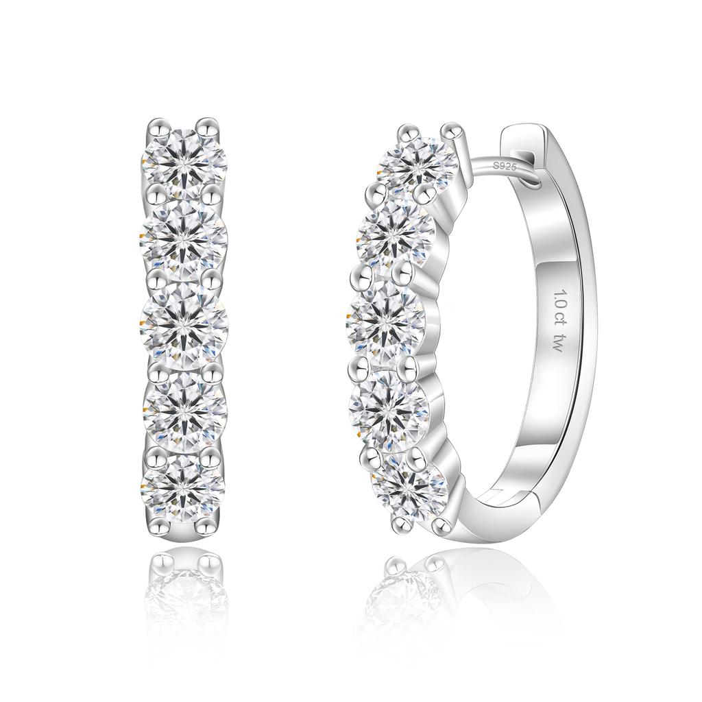 1.4ct 1ct 0.6ct 925 Sterling Silver Sparkle VVS Moissanite Lab Created Diamond 14K Gold Plated Huggie Hoop Earring for Women Men