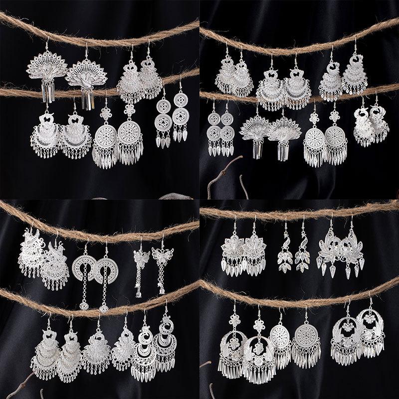 Retro Peacock Phoenix Ethnic Style Earrings Guizhou Scenic Spot Earrings Bohemian Style Long Earrings