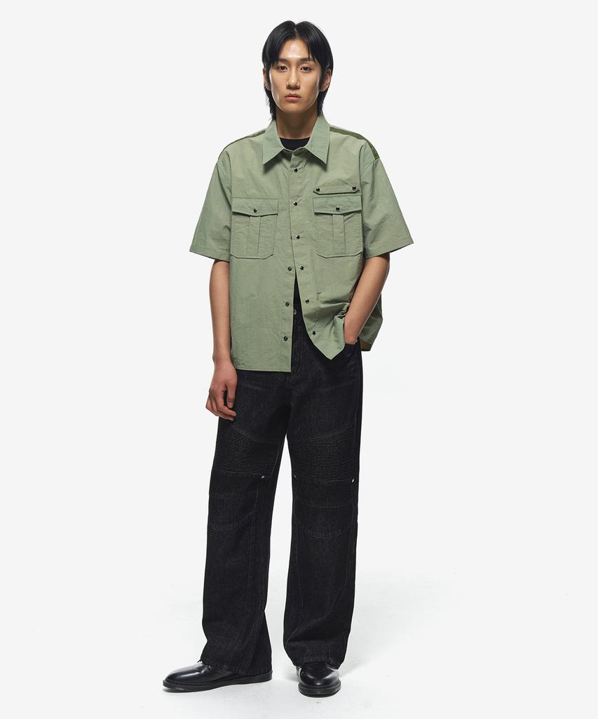 Sekeonmonollogeu Nylon Snap Fatigue Work Half Shirt Jacket [Khaki]_Sesh011Khaki