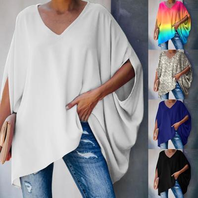Kravata Dye Print Ženy Halenka Batwing Rukáv Podzimní Výstřih do V Polorukáv Pulovr Top Streetwear