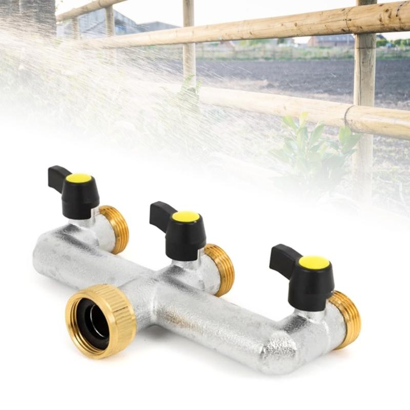 3/4 Inch Tap Splitter 3 Way Hose Connector Hose Tap Splitter Connection with 3 Individual Valves for Home Garden Kitchen