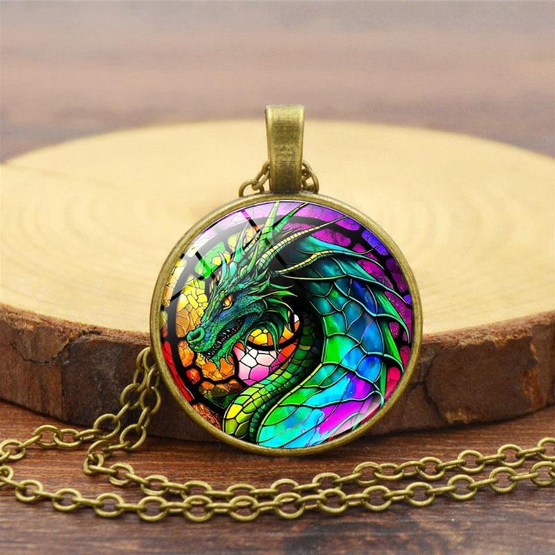 Neue einfache und modische Drachenmuster-Damen-Vielseitig-Retro-Schmuck-Anhänger-Halskette