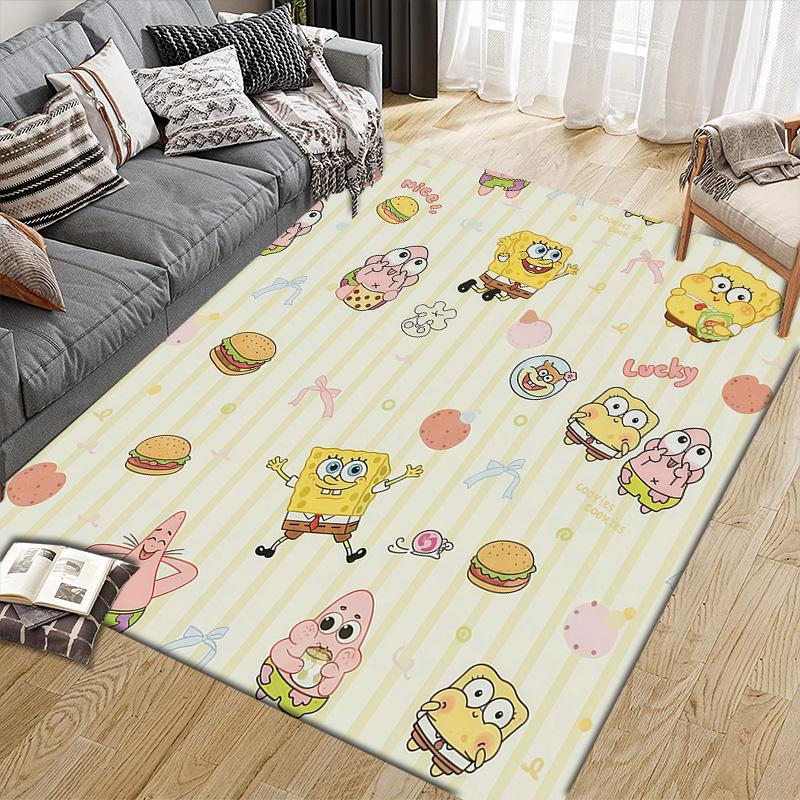 SpongeBob SquarePants2 Flannel Pattern Square Carpet,Area Rug,Carpet Rug for Living Room Bedroom Sofa Playroom Decor,Non-slip Floor Mat