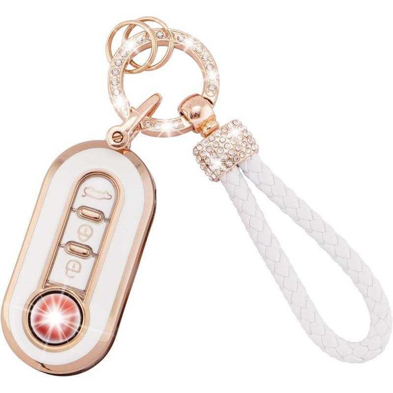 Gold-Rimmed Car Key Set with Diamond Ring Pendant Key Chain