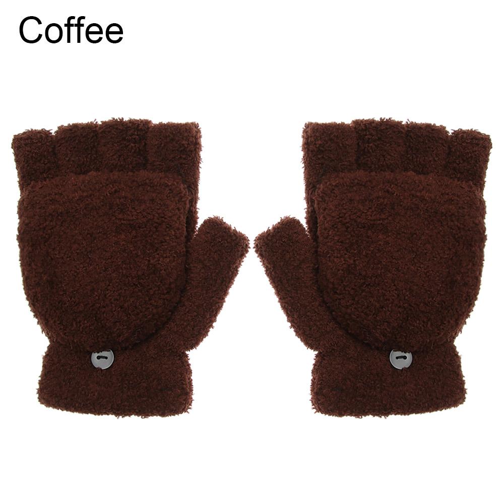 Thick Dual-use Half Finger Gloves Coral Velvet  Gloves Convertible Flip Top Knitting Mittens