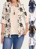 2025 Plus Size Floral Print Casual Two-Piece Seven-Sleeve Top for Women