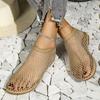 Women's Summer Fish Mouth Sandals Women's Lace Sexy Mesh Sandals Large Size Rhinestone Round Toe